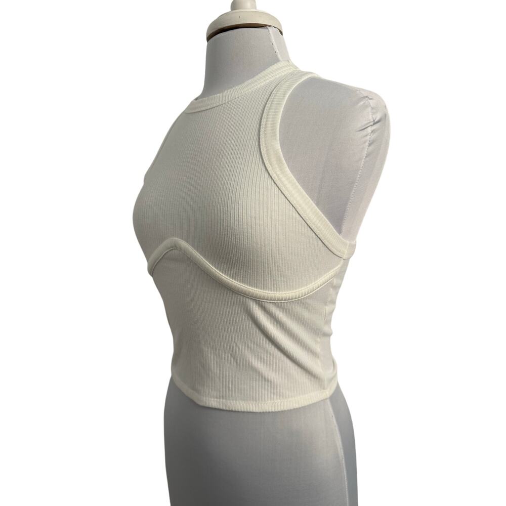 Forever 21 NWT Womens L Bustier Ribbed Racerback Cropped Tank Top White Sexy Y2K